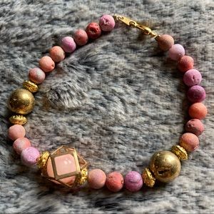 Pink Agate druzy bracelet w/ Gold Accents
